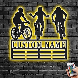 Custom Cycling Medal Holder LED Light, Personalized Cycling Player Name Medal Hanger, Cycling Medal Display Awards Sign, Custom Cycling Sign