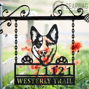 Personalized Australian Cattle Dog Metal Address Sign House Number Hanging Address Plaque Yard Sign, Outdoor Sign Garden Stake, Address Sign