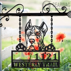 Personalized Cane Corso Dog Metal Address Sign House Number Hanging Address Plaque Yard Sign, Outdoor Sign Garden Stake,Address Name Sign