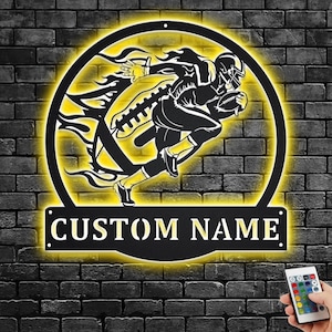 Décoration murale personnalisée en métal de joueur de football avec lumière LED, décoration personnalisée de signe de nom de joueur de football pour la chambre, décoration LED en métal de football en métal