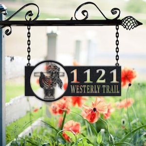 Personalized Veteran Metal Address Sign House Number Hanging Address Plaque Yard Sign, Outdoor Sign Garden Stake, Metal Address Sign