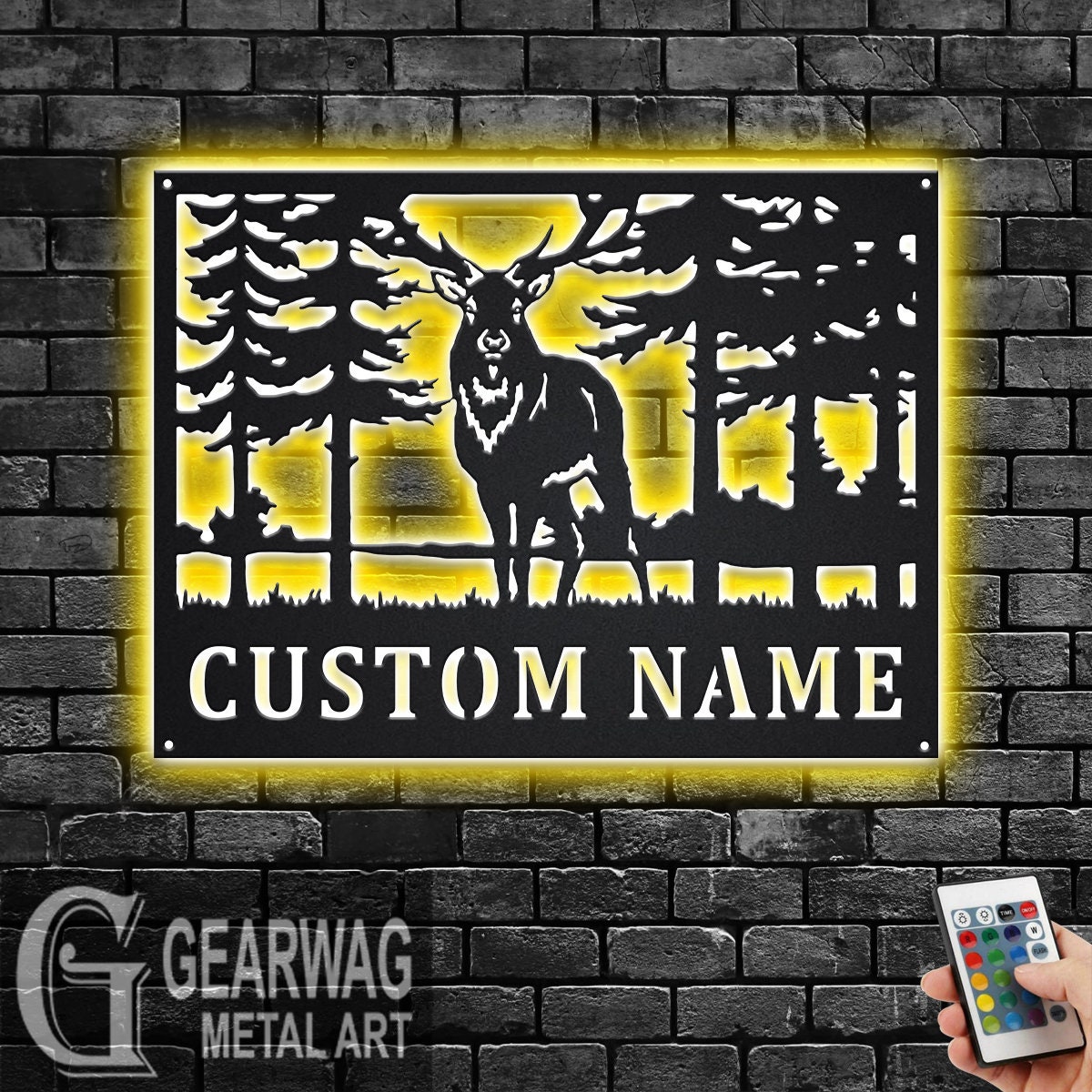 Benutzerdefinierte Deer Wildtiere Metall Wandkunst mit LED-Licht, personalisierte Deer Name Zeichen Dekoration für Zimmer, Hirsch Wildtiere Metall LED Dekor
