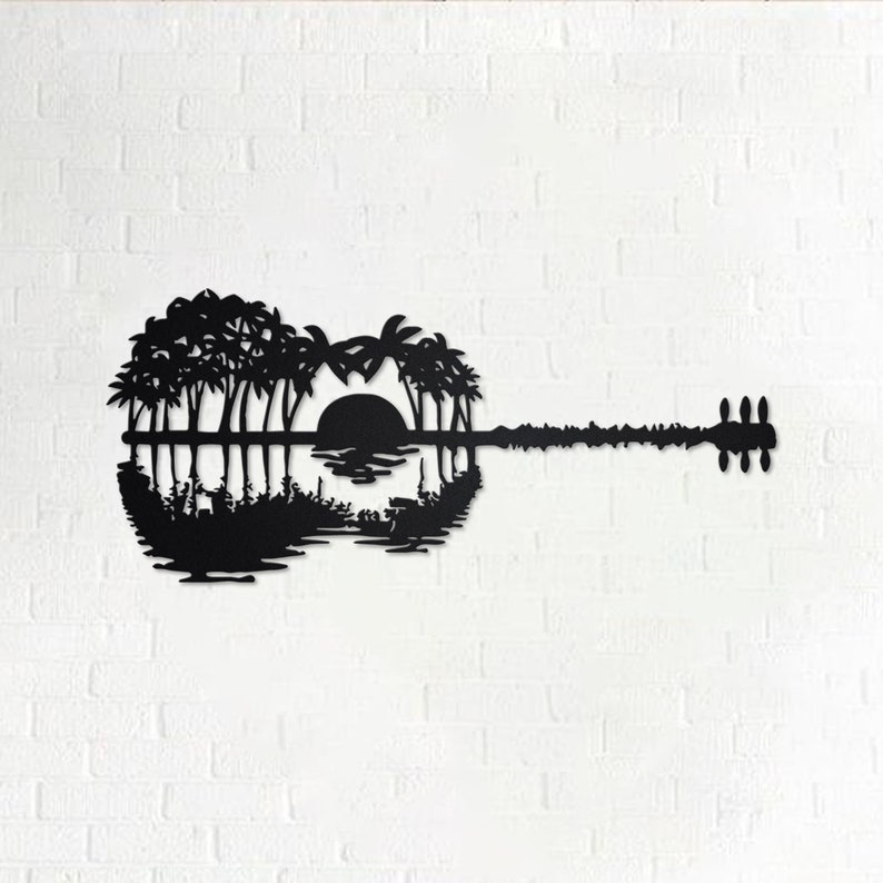 Guitar Sunset Metal Wall Art With LED Light Guitarist Sign Etsy