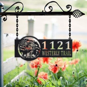 Personalized Veteran Metal Address Sign House Number Hanging Address Plaque Yard Sign, Outdoor Sign Garden Stake, Metal Address Sign