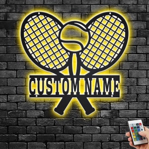 Custom Tennis Metal Wall Art With LED Light, Personalized Tennis Player Name Sign Decoration For Room, Tennis Ball Metal LED Decor, Tennis