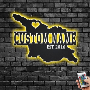 Custom Georgia Map Metal Wall Art With Led Light, Personalized Georgia State Name Sign Decoration For Room, Born In Georgia Metal LED Decor
