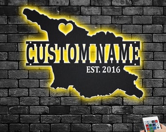 Custom Georgia Map Metal LED Sign: Personalized State Wall Art