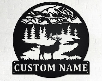 Aangepaste metalen muurkunst eland jagen: gepersonaliseerd naambord jager