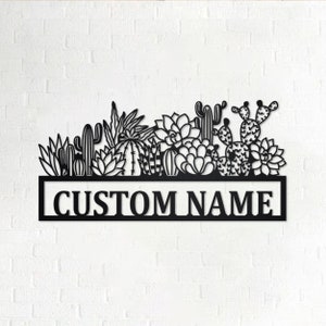 Custom Cactus Border Metal Wall Art, Personalized Cactus Name Sign Decoration For Room, Cactus Metal Home Decor, Custom Cactus Border,Cactus