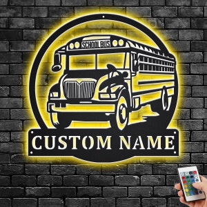 Custom School Bus Metal Wall Art With LED Light, Personalized Bus Driver Name Sign Decoration For Room, School Bus Home Decor, Bus Driver