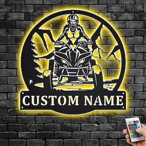 Custom Girl ATV Quad Bike Metal Wall Art With LED Light, Personalized Girl ATV Name Sign Decoration For Room, Girl Rider Metal Home Decor