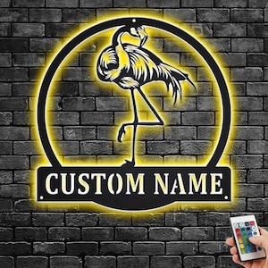 Custom Flamingo Metal Wall Art With LED Light, Personalized Flamingo Name Sign Decoration For Room, Flamingo Metal LED Decor,Custom Flamingo