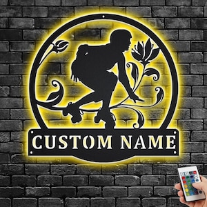 Custom Roller Derby Metal Wall Art With LED Light, Personalized Roller Derby Name Sign Decoration For Room, Roller Derby Metal Home Decor