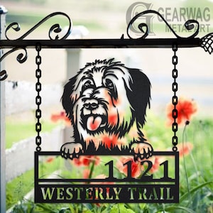 Personalized Briard Dog Metal Address Sign House Number Hanging Address Plaque Yard Sign, Outdoor Sign Garden Stake, Address Name Sign