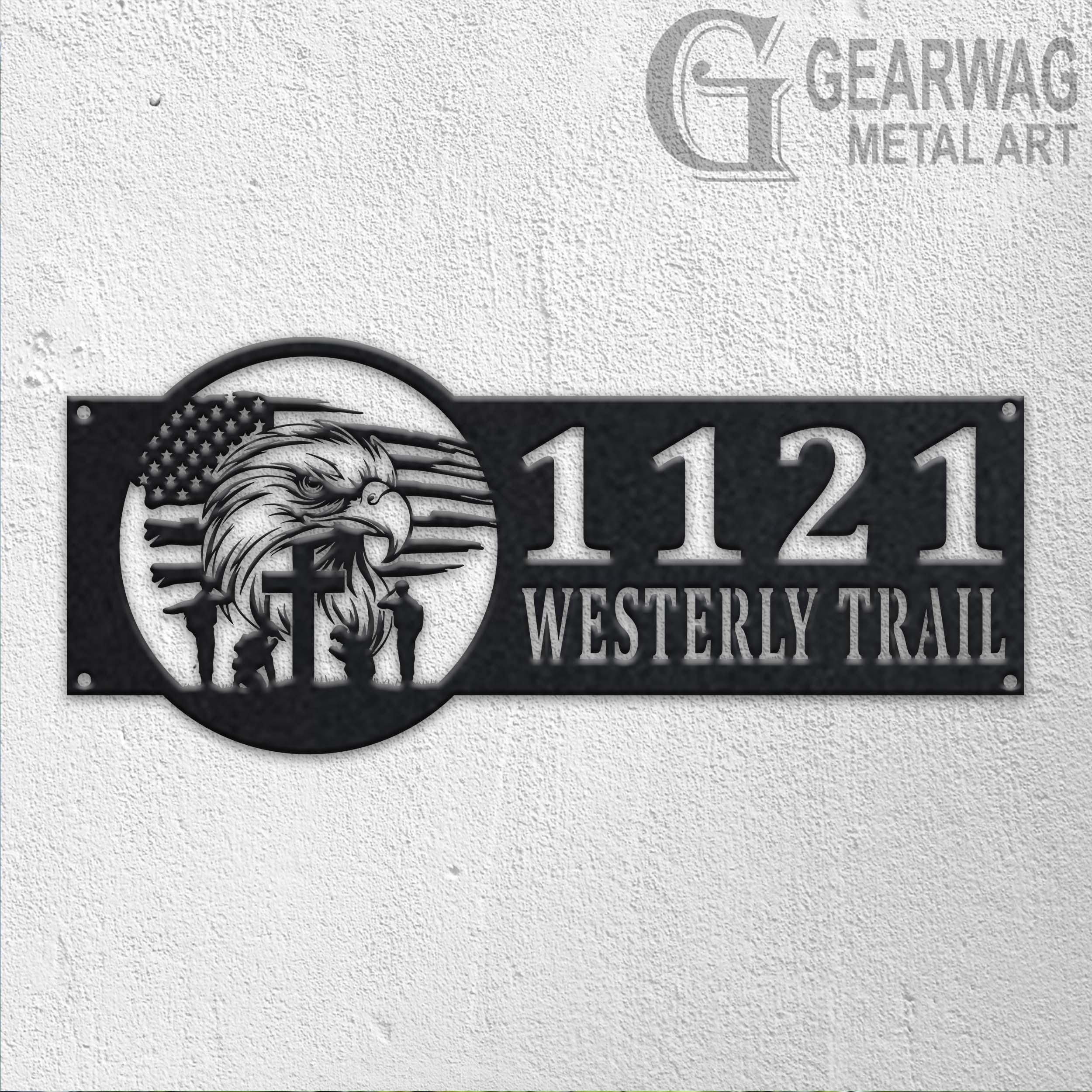 Personalized Veteran Metal Address Sign House Number Hanging