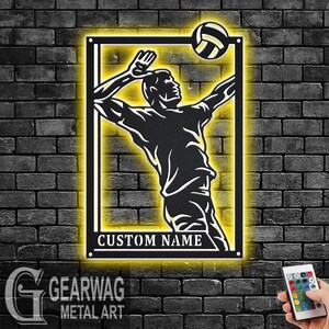 Custom Male Volleyball Signage Metal Sign With LED Light, Personalized Volleyball Player Name Sign Decoration, Volleyball Metal LED Decor