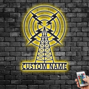 Custom Ham Radio Metal Wall Art With LED Light, Personalized Ham Radio Name Sign Decoration For Room, Ham Radio Metal LED Decor