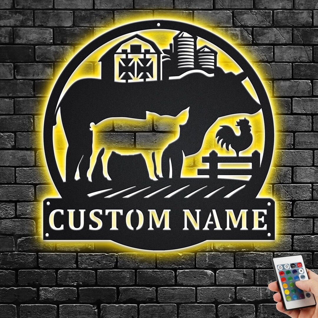 Custom Farm Animal Metal Wall Art With LED Light Personalized Etsy