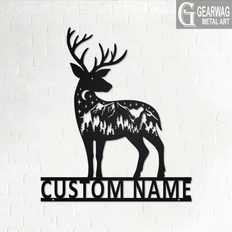 Custom Mountain Deer Metal Wall Art With LED Light, Personalized Deer