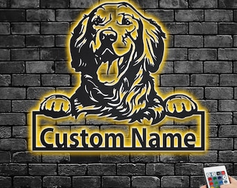 Decorazione murale in metallo a LED con Golden Retriever personalizzata: cartello personalizzato con nome del cane
