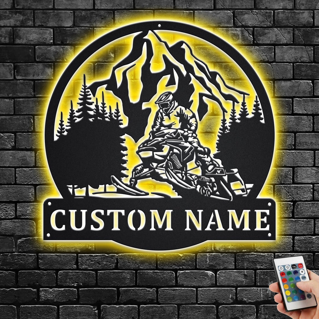 Custom Snowmobile Jump Metal Wall Art With LED Light, Personalized