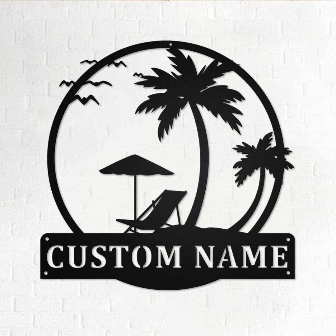 Custom Sunset Beach Metal Wall Art, Personalized Sunset Beach Name Sign