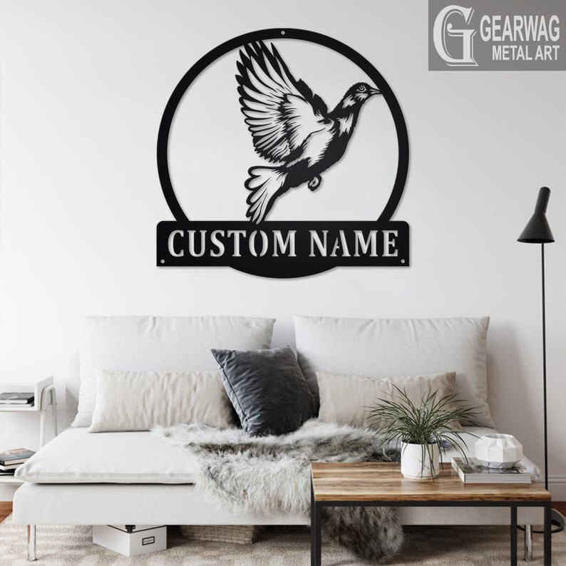 Custom Pigeon Metal Wall Art With LED Light: Personalized Name Sign ...