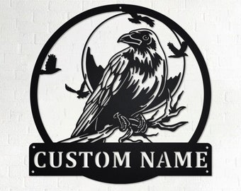 Custom Raven Metal Wall Art: Personalized Name Sign