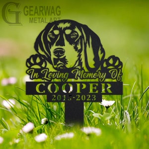 Custom Bluetick Coonhound Dog Memorial Stake, Metal Stake, Outdoor Decor, In Loving Memory, Outdoor Stake, Sympathy Sign, Grave Marker