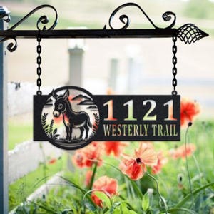 Personalized Donkey Metal Address Sign House Number Hanging Address Plaque Yard Sign, Outdoor Sign Garden Stake, Metal Address Sign