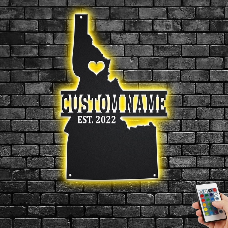Custom Idaho Map Metal Wall Art With Led Light, Personalized Idaho