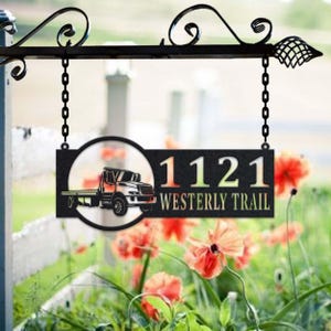 Gepersonaliseerde metalen adresbord sleepwagen adresbord huisnummer hangend adresplaquette tuinbord, bord buiten tuin paal, metalen adresbord