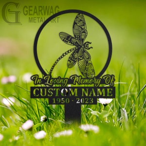 Custom Dragonfly Memorial Stake, Metal Stake, Outdoor Decor, In Loving Memory, Outdoor Stake, Sympathy Sign, Grave Marker, Dragonfly Memory