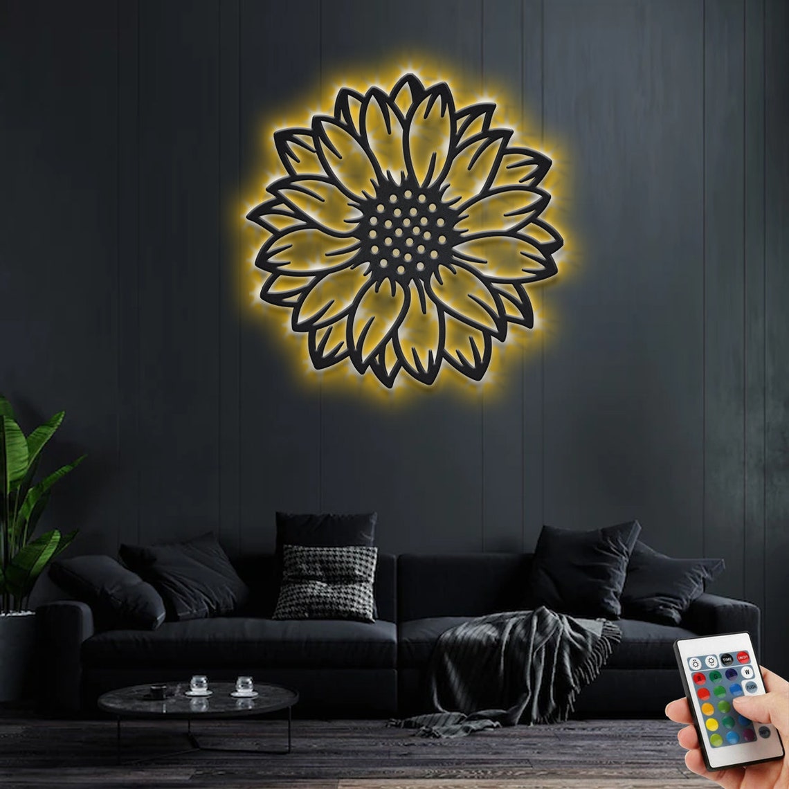 Sunflower Metal Wall Art With LED Light Sunflower Metal Sign Etsy