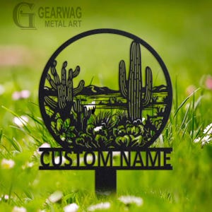 Cartello personalizzato per giardino di cactus, decorazione da giardino in metallo, cartello personalizzato per giardino di cactus, paletto per giardino di cactus, decorazione da esterno per giardino di cactus, amante dei cactus