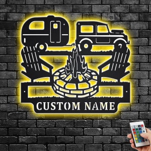 Custom Camping Car Metal Wall Art With LED Light, Personalized Camper Name Sign Decoration For Room, Camping Car Metal Home Decor, Camper