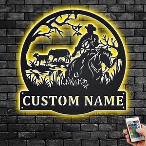 Custom Cowboy Horse Metal Wall Art with LED Light