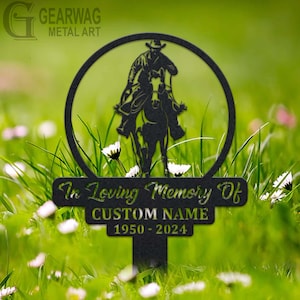 Estaca Memorial Cowboy Personalizada, Estaca de Metal, Decoração Externa, Em Memória Amorosa, Estaca Externa, Placa de Simpatia, Marcador de Túmulo, Estaca Memorial Cowboy
