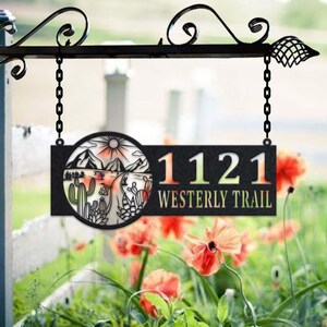 Personalized Cactus Metal Address Sign House Number Hanging Address Plaque Yard Sign, Outdoor Sign Garden Stake, Metal Address Sign