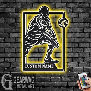 Custom Male Volleyball Signage Metal Sign With LED Light, Personalized Volleyball Player Name Sign Decoration, Volleyball Metal LED Decor