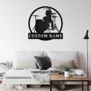 Personalized Monogram Drummer Male Metal Sign Art | Custom Drummer Male Metal Sign | Drummer Gifts for Men | Drummer Male Gift | Music Gift