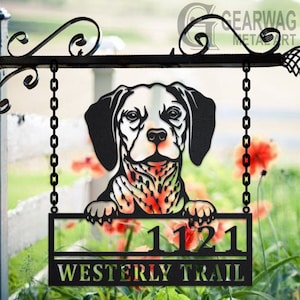 Personalized Belgian Brakk Dog Metal Address Sign House Number Hanging Address Plaque Yard Sign, Outdoor Sign Garden Stake,Address Name Sign
