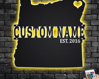 Custom Oregon Map Metal LED Sign: Personalized State Wall Art