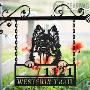 Personalized Bohemian Shepherd Dog Metal Address Sign House Number Hanging Address Plaque Yard Sign, Outdoor Sign Garden Stake, Address Sign