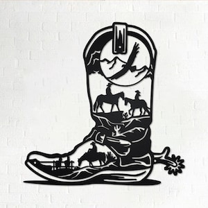 Arte de parede de metal com botas de cowboy, decoração de placa de metal com botas de cowboy para quarto, decoração de casa com botas de cowboy, presente para amantes de botas de cowboy, botas de cowboy
