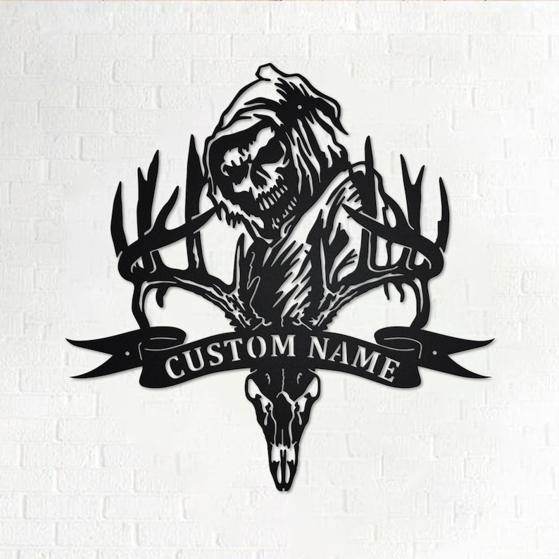 Custom Deer Skull Bone Hunting Grim Reaper Metal Wall Art Etsy