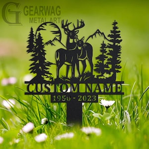 Personalized Couple Deer Memorial Stake, Custom Cemetery Stake, Grave Marker, Deer Hunting Memorial Stake, In Memorial Of Gift, Hunter Loss