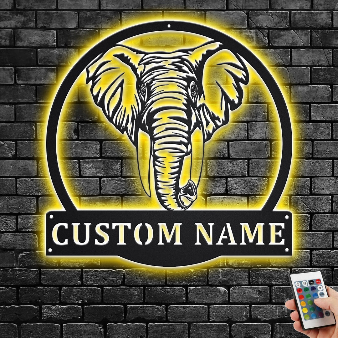 Custom Elephant Head Metal Wall Art With LED Light Etsy