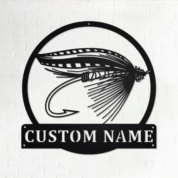 Custom Fly Fishing Metal Wall Art, Personalized Fly Fishing Name