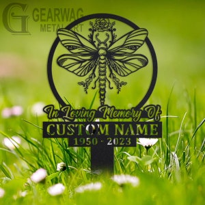 Custom Dragonfly Memorial Stake, Metal Stake, Outdoor Decor, In Loving Memory, Outdoor Stake, Sympathy Sign, Grave Marker, Dragonfly Memory